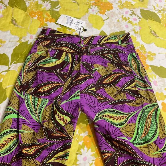 Zara Linen High Waisted Hi Rise Flare Patterned Pants Small - Picture 7 of 14